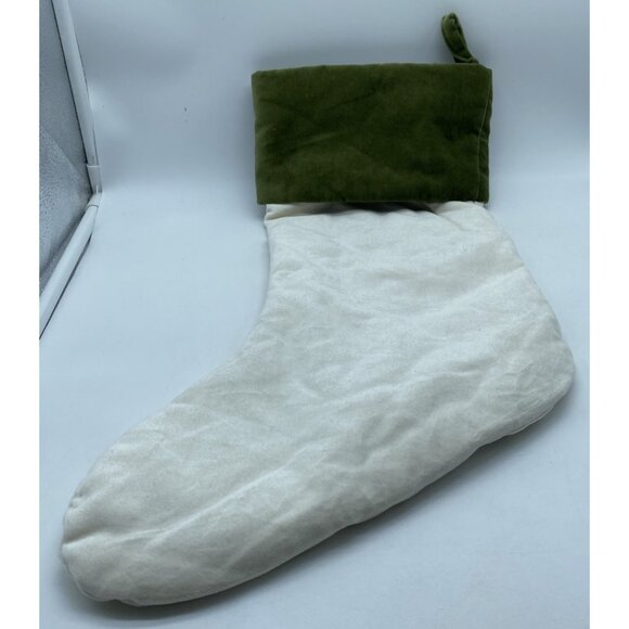 Pottery Barn Georgia Velvet Stocking Christmas Holiday Xmas Monogram Cream Green - Picture 3 of 9